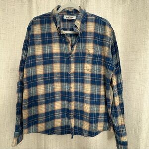 Alpine Lakes Men’s Flannel Button Down Shirt Blue And Orange Size Large